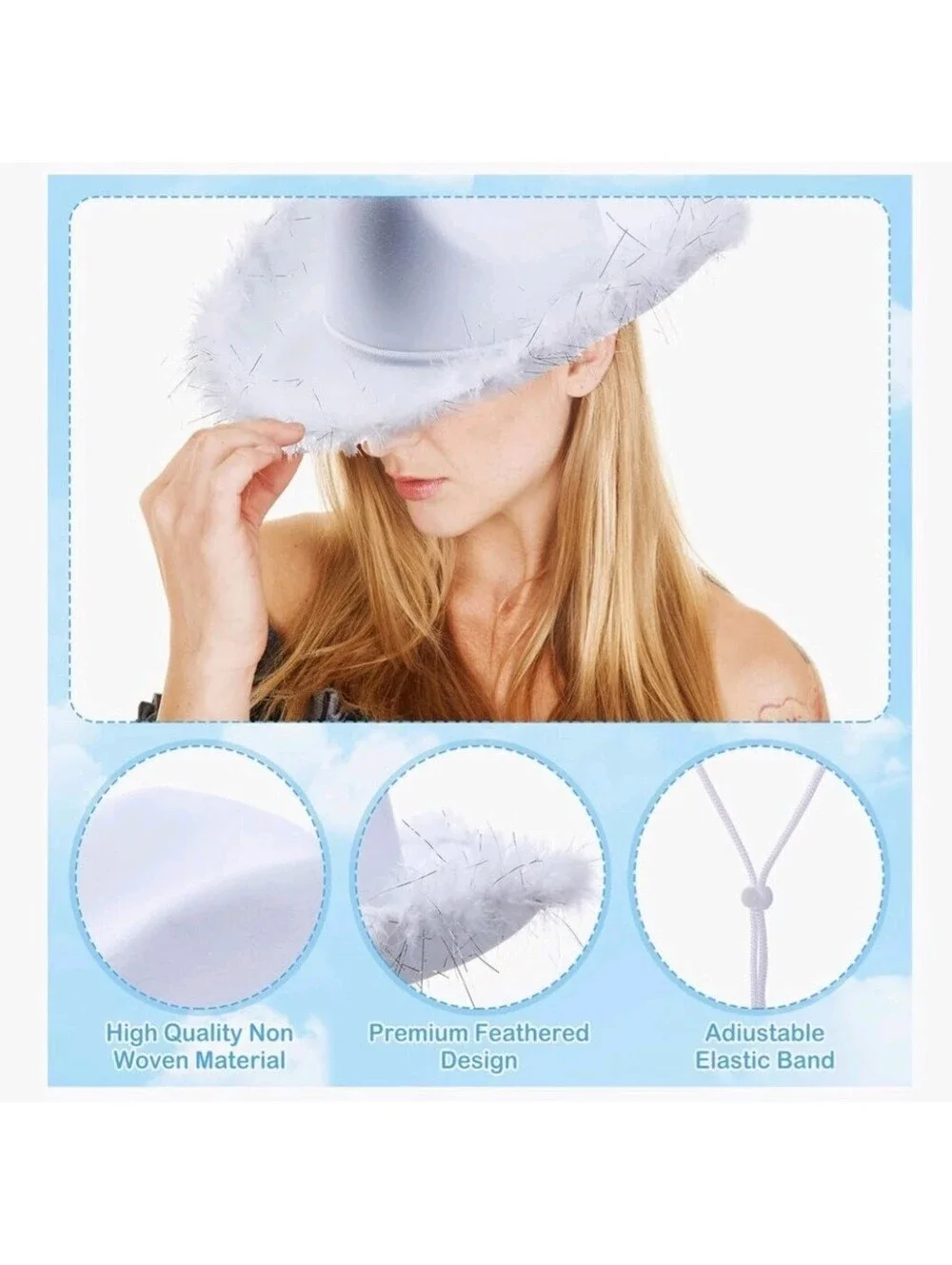 Feather Cowgirl Hat with Paisley Bandana & Heart Glasses 1-Set White
